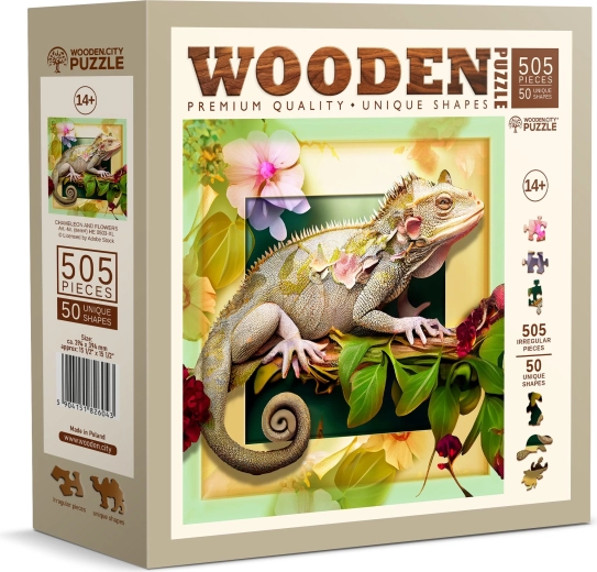Medinė dėlionė „Chameleonas ir gėlės“ 505 dalių WOODEN CITY