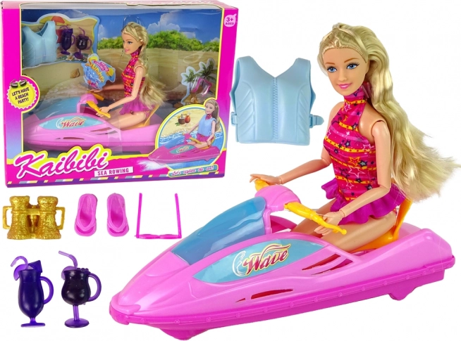Puppet set with pink water scooter