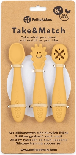 Petite&Mars set of 3 silicone training spoons take&match misty green 6m+