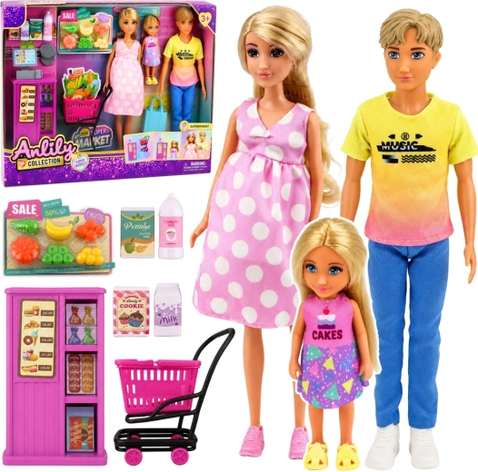 Anlily Family at the Supermarket – set of 3 dolls with accessories