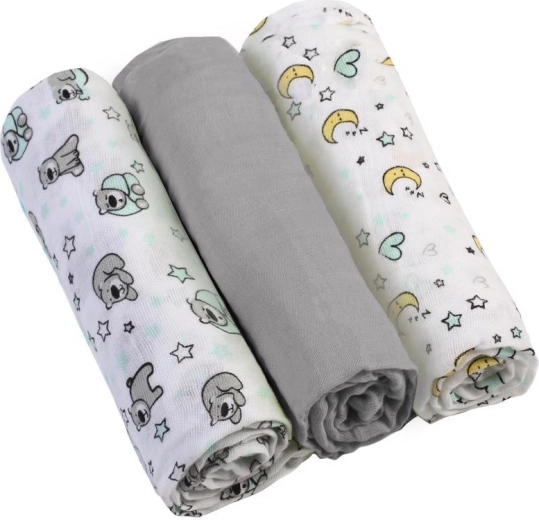 Muslino sauskelnės BabyOno Super Soft, 3 vnt., pilkos