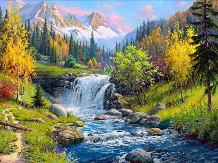 Deimantinė mozaika „Kalnų upė“ 30 × 40 cm