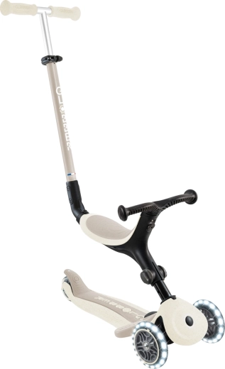 Globber Go Up Active Lights Ecologic 3-in-1 scooter with removable seat, coconut