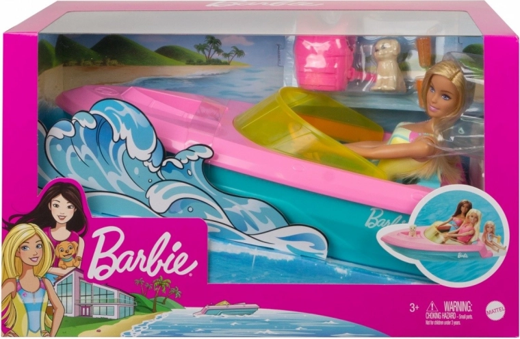 Barbie motorinė valtis su lėle ir šuniuku