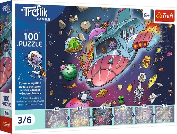 Trefl Puzzle The Treflik Family in Space: Gonduś in a Rocket – 100 pieces