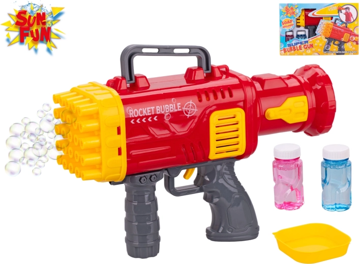 Burbulų pūtimo pistoletas „Sun Fun“ su skysčio papildymais, 21 cm