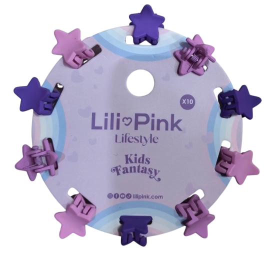 PINK mini plaukų segtukų rinkinys žvaigždutė violetinė ir rožinė (10 vnt.)