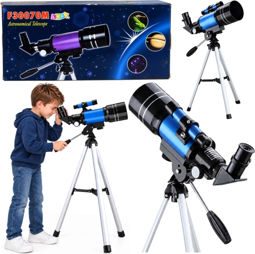 Vaikiškas astronominis refraktorinis teleskopas 70 mm su stovu ir 150× didinimu