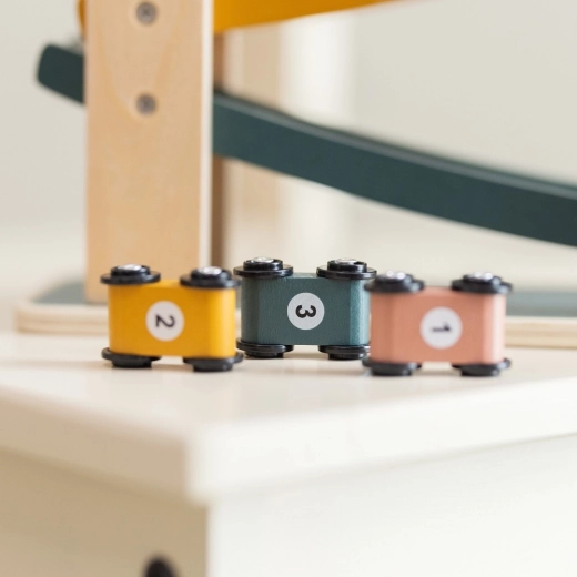 Three numbered cars for learning and racing
