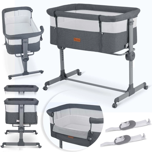 Foldable bedside baby crib with mattress NUKIDO