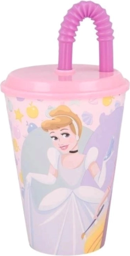 Plastikinis puodelis „Princesės“ su dangteliu ir šiaudeliu