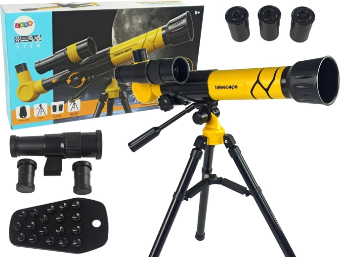 Children's educational telescope with phone holder – Yellow