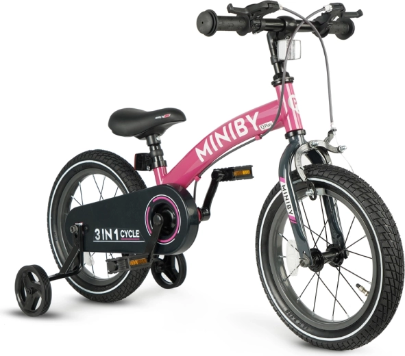 Qplay Miniby 3in1 vaikiškas dviratis 14" rožinis