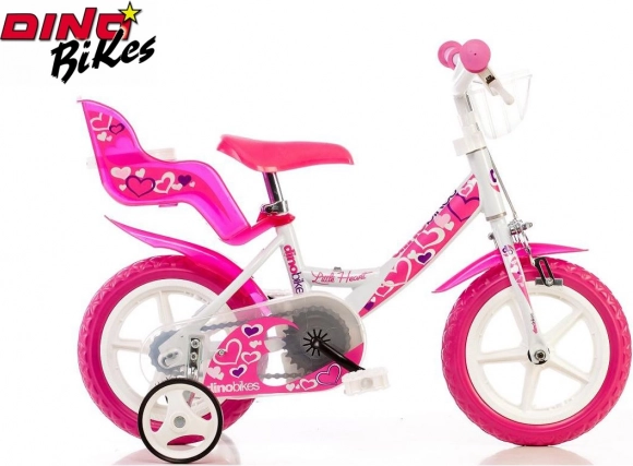 Dino Bikes Little Heart children's bike 12" white-pink with training wheels