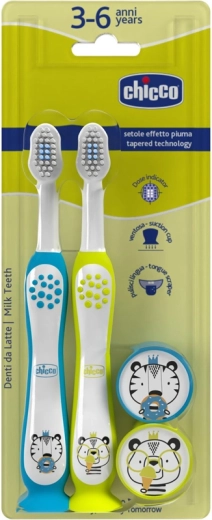 Chicco dantų šepetėlių rinkinys vaikams Hippo & Panda 3–6 m., 2 vnt.