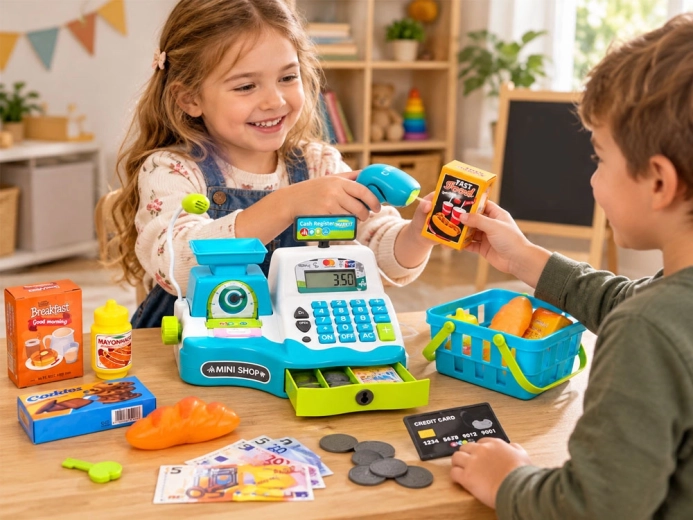 Extensive accessories for playing shop