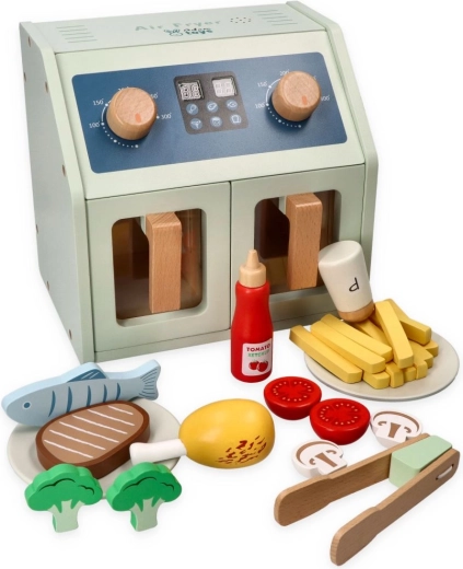 Adam Toys wooden air fryer with battery-powered accessories