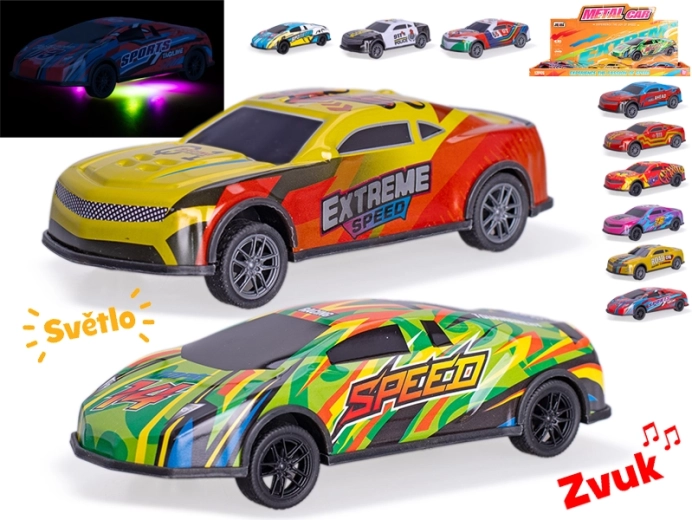 Metalinis lenktyninis automobilis 12,5 cm su šviesomis ir garsais, su atatrankine pavara