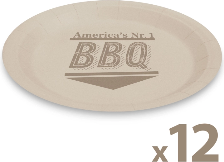Popierinės lėkštės BBQ, 23 cm, 12 vnt.