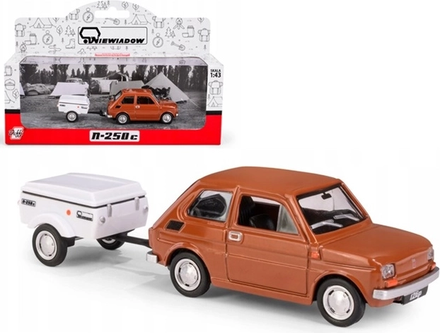 Fiat 126p su priekaba Niewiadów N250C, trumpas rudas modelis 1:43