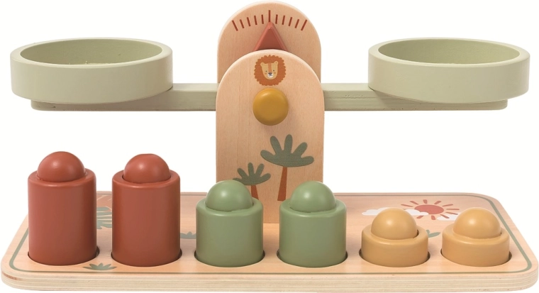 2Kids Toys medinės lėkštelinės svarstyklės su svarmenimis