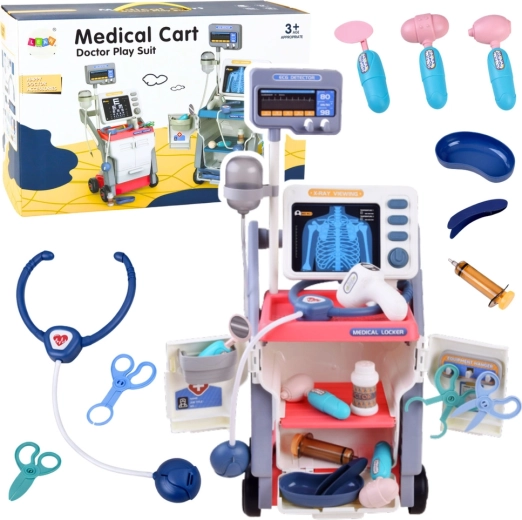 Children's medical cart with X-ray and ECG, pink, 16 pieces