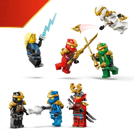 Devynios minifigūrėlės, įskaitant išskirtinį Žaibo meistrą