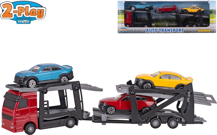 Automobilių transporterį 1:60 su nuimama priekaba ir 3 automobiliais
