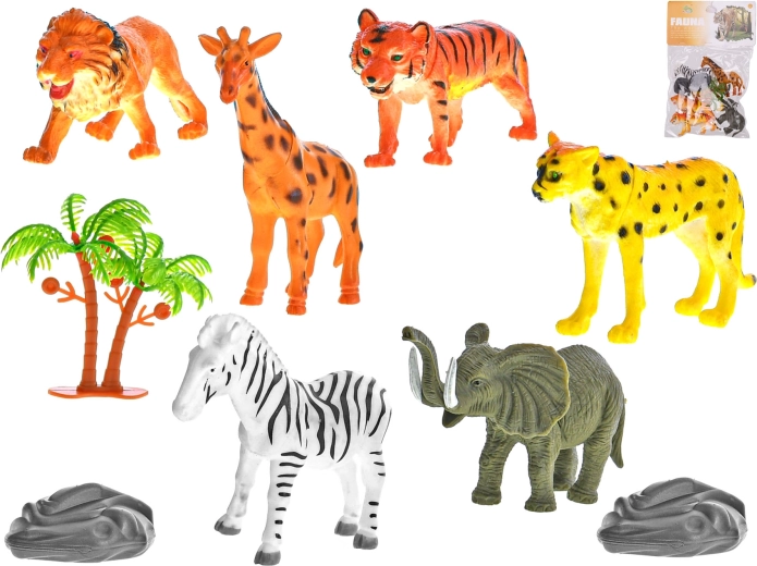Safari gyvūnėlių rinkinys 10 cm, 6 vnt. su priedais maišelyje
