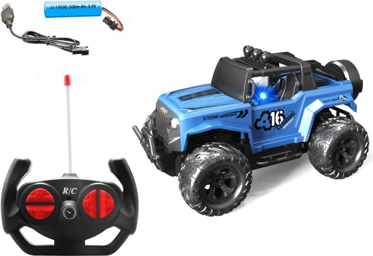 RC automobilis 1:16 mėlynas su buferiu ir amortizatoriais