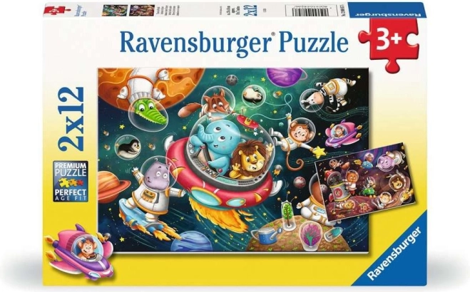 Dėlionė „Gyvūnėliai kosmose“ 2x12 dalių Ravensburger