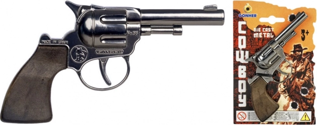 Kovbojiškas revolveris 12 šūvių, sidabrinis, mažas