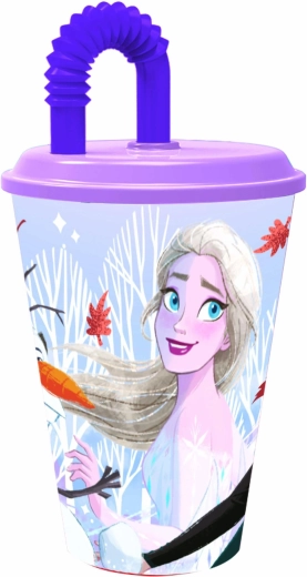 Plastikinis puodelis su šiaudeliu „Ledo šalis“ 430 ml