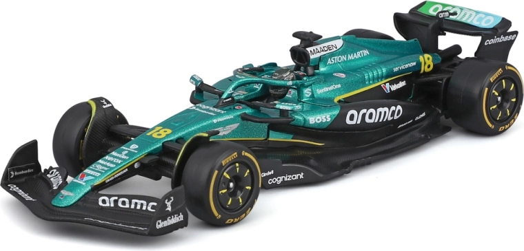 Bburago Formulės 1 modelis Aston Martin AMR25 2025 #18 Lance Stroll 1:43 akriliniame dėkle