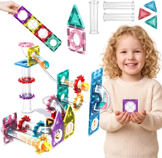 WOOPIE magnetinis 3D konstruktorius su rutuliukų trasa, 126 dalių