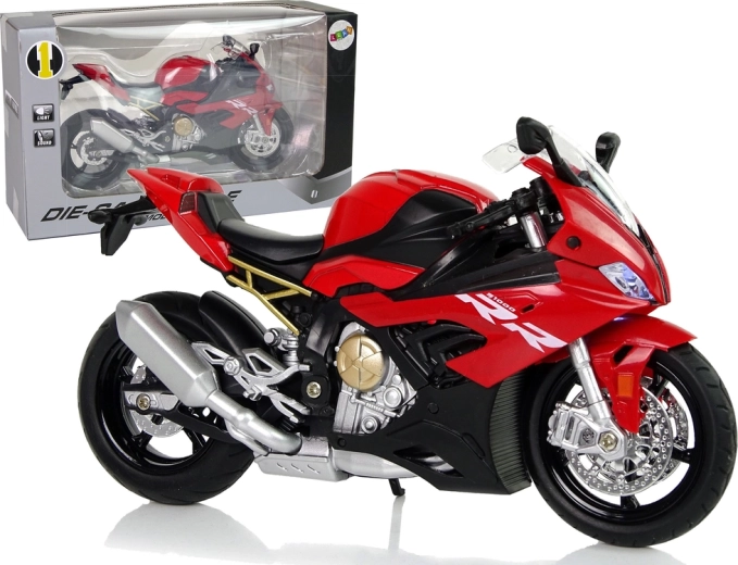 Metalinis BMW S1000RR motociklo modelis, raudonas, su šviesomis ir garsais