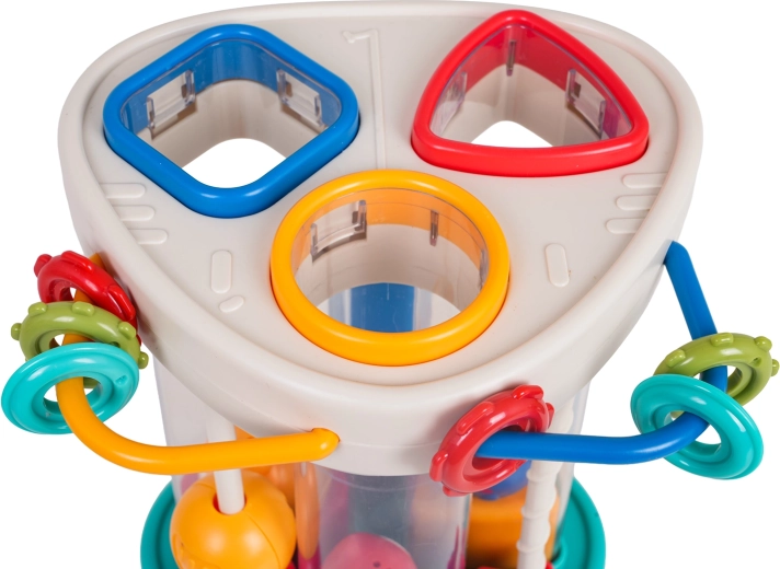 Shape sorter with squeaky blocks
