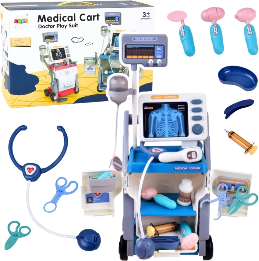 Children's medical trolley with X-ray and ECG panel, lights and 16 pieces