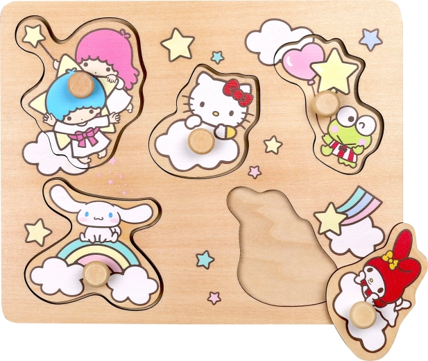 Medinė įstatoma dėlionė su rankenėlėmis Hello Kitty