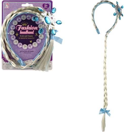 Carnival beauty set – headband with long blonde braid and blue snowflake