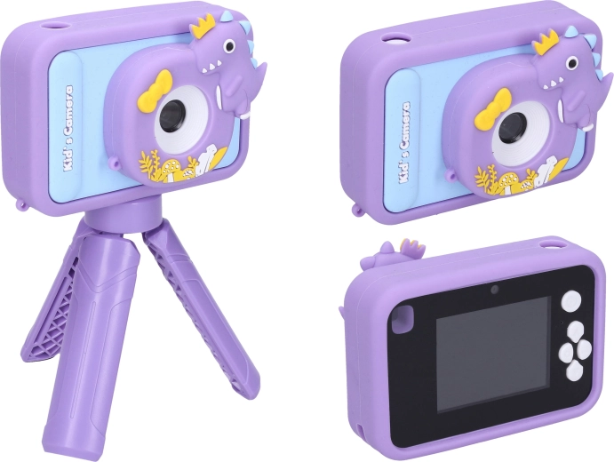 Kids' digital camera with dinosaur silicone case and tripod, 48 MP, Full HD video