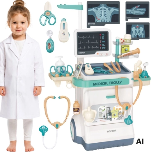 WOOPIE Children's Doctor's Trolley with ECG, Light and Sound, 26 Pieces
