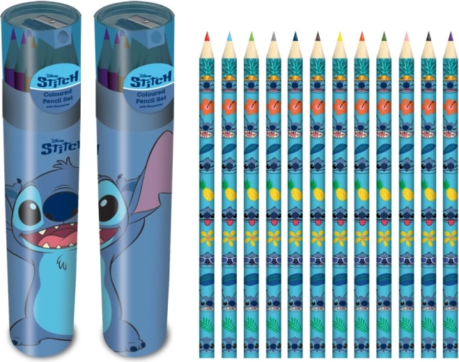 Lilo & Stitch pieštukų rinkinys tūboje su drožtuku (12 spalvų)