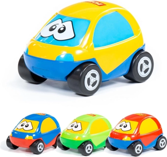 Small plastic toy car with eyes for toddlers