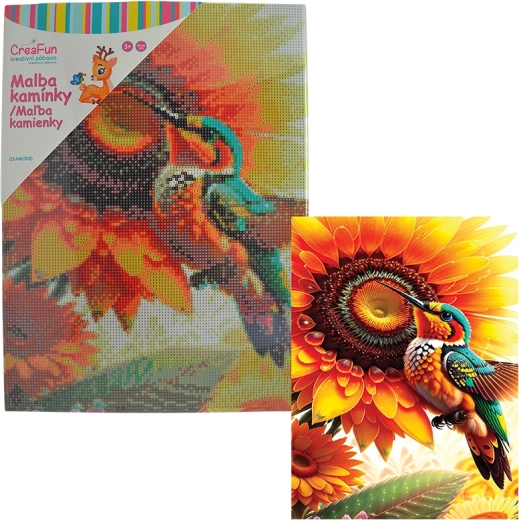 Deimantinis tapymas – gėlė ir kolibris 30 × 40 cm
