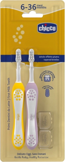 Chicco set of children's toothbrushes indigo-mustard, 2 pcs (6–36 months)