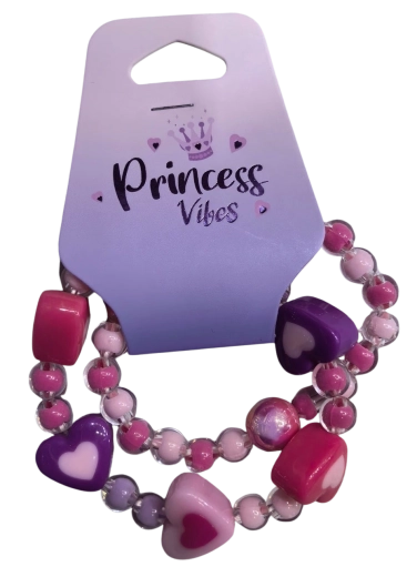 PINK set of beaded bracelets with hearts, 2 pcs