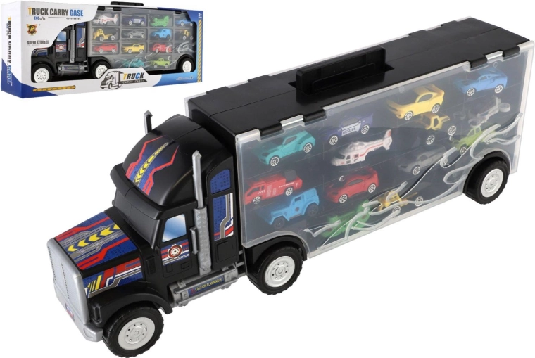 Sunkvežimis–automobilių transporteris su daiktadėže ir 14 modeliukų, 57 cm