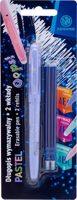 Trinamas rašiklis Astra Oops 0,6 mm su 2 papildymais, pastelinės spalvos
