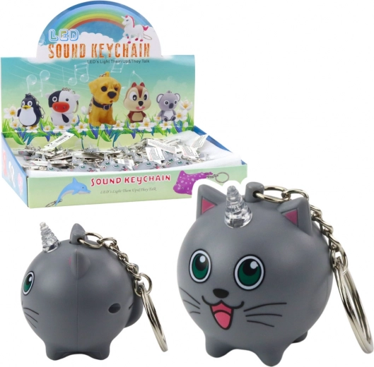 Unicorn Cat Keychain with LED Horn and Sound, Gray